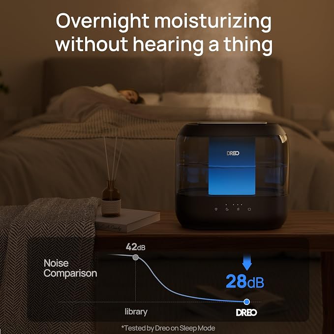Dreo Humidifiers for Bedroom, 4L Top Fill for Large Room, 36H Runtime, 28 dB Quiet Supersized Cool Mist Air Humidifier for Baby Nursery, Plants, Indoor, Night Light, Easy to Clean & Fill, Black - Image 7