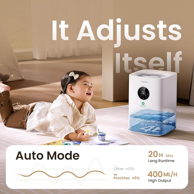 Pro Baby Evaporative Humidifier for Bedroom, MistFree & No White Dust, BPA-Free and 16dB Quiet Sleep for kids, 3 Age-Modes, Auto Control, Tap Water Safe, 4L Easy Clean Tank for Nursery - Image 8