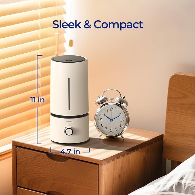 raydrop Cool Mist Humidifiers for Home Babies, 1.70 L Quiet and Small Ultrasonic Humidifier for Bedroom Nightstand, Space Saving, Auto Shut Off - (0.45 Gallon, US 110 V) - Image 4