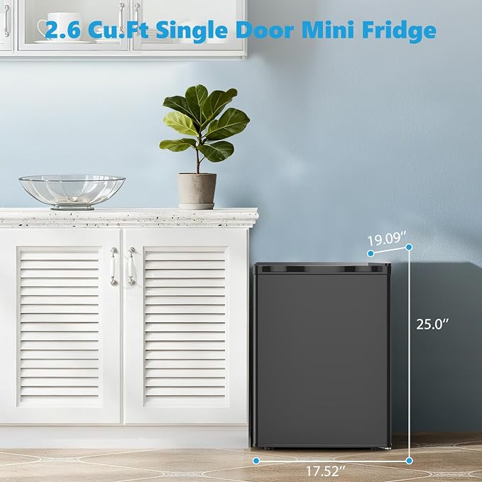 COWSAR 2.6 Cu.Ft Mini Fridge with Freezer for Bedroom Dorm, Black | Single Reversible Door, 7 Temperature Settings, Energy Saving, 2 Removable Glass Shelves, Small Refrigerator for Apartment - Image 6