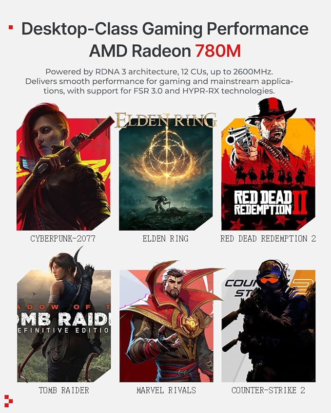 ACEMAGIC X3 Mini Gaming PC Ryzen 7 H 255 Radeon 780M 16GB 1TB Windows11 Pro | 54W Unlocked Performance, Retro Console, 8K Triple Screen, Quiet Cooling, 2.5G LAN, 6×USB Ports Gaming & Content Creation - Image 6