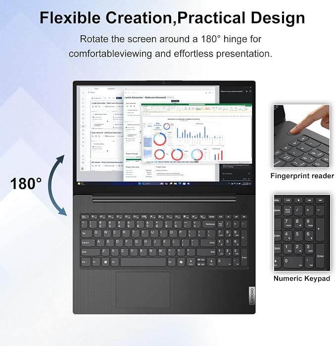 Lenovo V15 Gen 5 15.6” FHD Business Laptop, 8GB DDR5 RAM, 512GB Storage, Intel Core i3 6-core CPU(Beat Ryzen 3 7320U), W11 Pro, AI Copilot Key, Webcam w/Shutter, Security Chip Discrete TPM 2.0, Black - Image 7