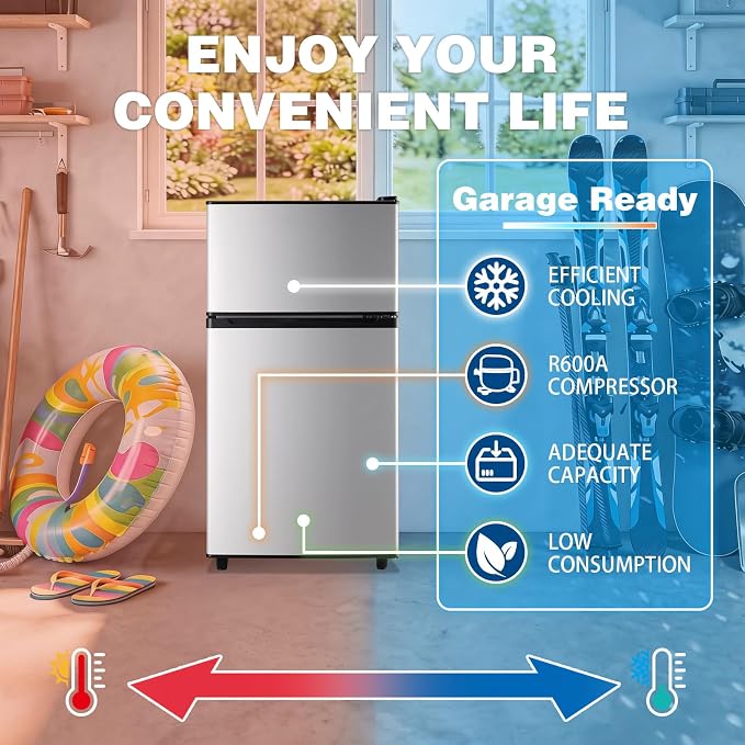 3.5 Cu.Ft Compact Refrigerator Silver, Dual-Door MIni Fridge for Home | 2 Removable Glass Shelves, Large Capacity with 7 Settings, Low Consumption for Dorm Apartment - Image 6
