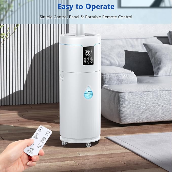 17L/4.5Gal Ultra Large Humidifiers for Bedroom 2000 sq ft, Quiet Humidifiers for Large Room, Tower Humidifier with 4 Mist Mode & Extension Tube for Home School Office Commercial Greenhouse Plants - Image 7