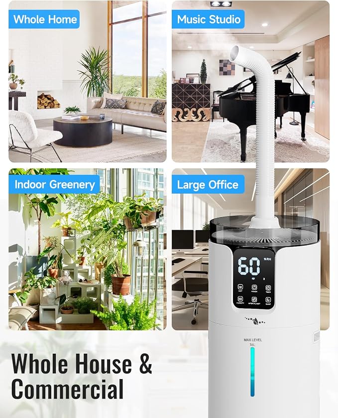 Humidifier large room 16L/4.2Gal - Lacidoll Whole house Humidifier for Home1500 sq.ft. Ultrasonic Cool Mist Humidifiers for Bedroom with Extension Tube & Aroma Box & Night light, White - Image 7