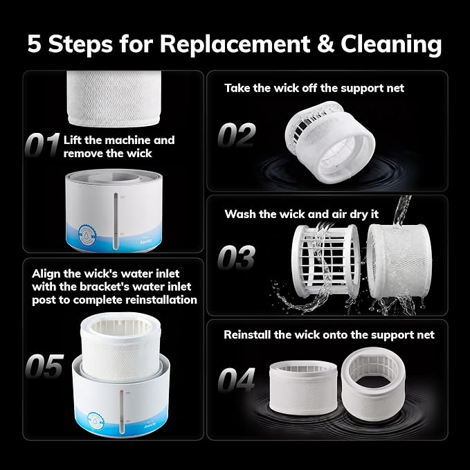 No White Dust Evaporative Tech, AEOCKY Mist-Free Humidifier for Baby, 4.5L with Self-Clean & Dry Filter Mode, Timer, Sleep, Auto Mode for Bedroom, Home, Nursery - Image 8