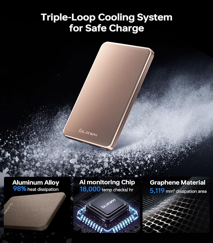 [0.3" Ultra Slim] [Alloy-Made] ULiXWH Magsafe Portable Charger for iPhone, 2026 Upgrade 5000mAh Fast Charging Magnetic Power Bank, Wireless Battery Pack for iPhone 17 Air 16 15 Pro Max 14, Desert Gold - Image 3