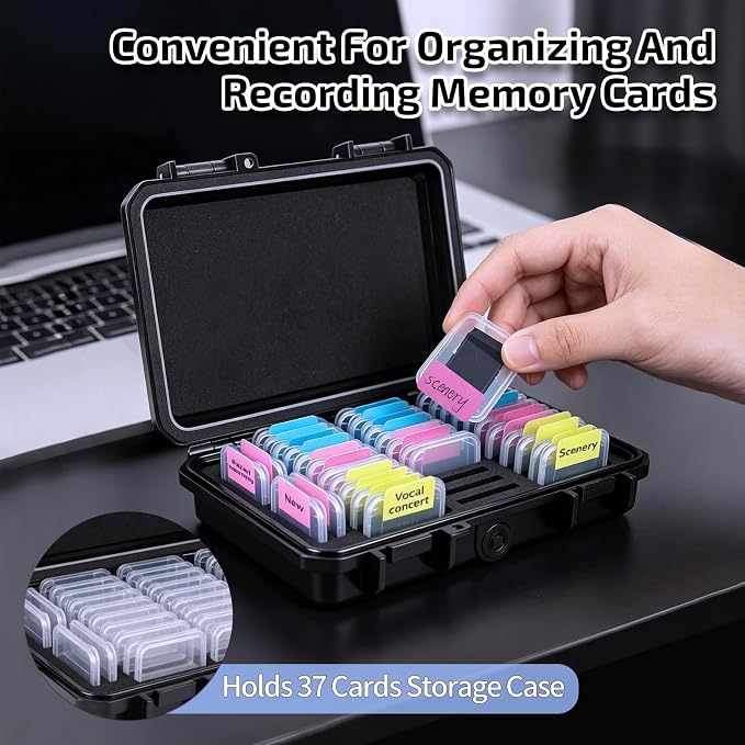 37 Slots Memory Card Case & 37 Transparent Card Cases & 60 Visual Sticky Notes - Image 3