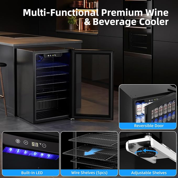Antarctic Star Mini Fridge 130 Can Beverage Refrigerator Cooler with Glass Door,Adjustable Shelves & Digital Temperature for Soda Beer or wine fridge for Home, Office Bar 3.2cu.ft - Image 4