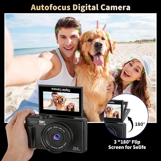 Ourlife Cameras for Photography, 5K 75MP Autofocus Vlogging Camera for YouTube - Image 4
