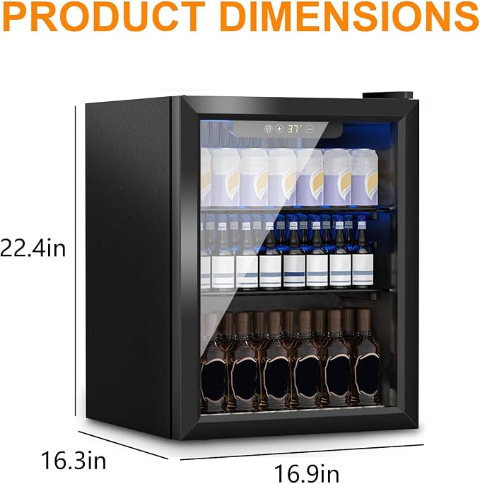 DOGHLY 72 Cans/1.7 Cu.Ft Beverage Refrigerator Glass Door Mini Fridge | Fast Cooling Mini Cooler with Adjustable Shelves for Soda, Beer, Wine, Low Noise Beverage Fridge for Home, Office,and Dorm - Image 3