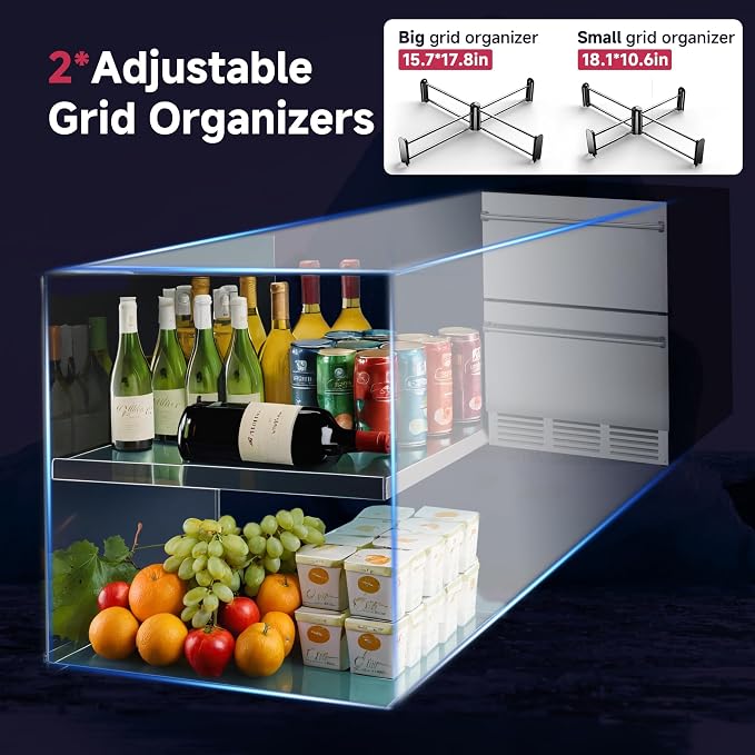 24 Inch Under Counter Drawer Fridge, Stainless Steel Beverage Refrigerator Built-In For Home & Commercial Use, Stainless Steel Silver, Outdoor Refrigerator for Soda, Beer, Wine - Image 4