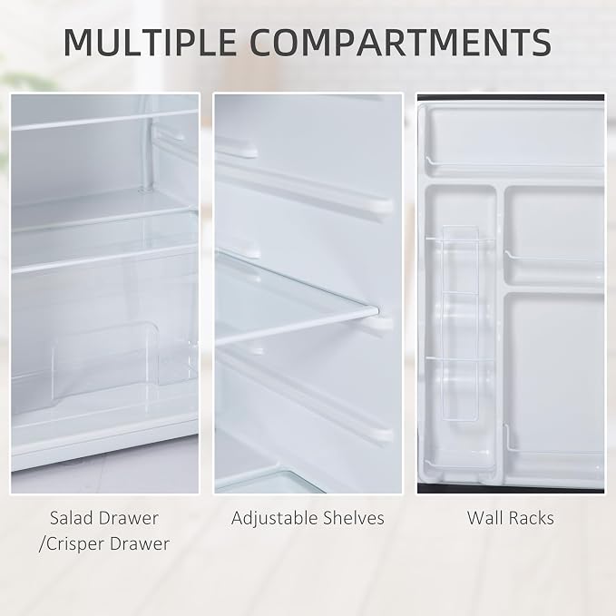 HOMCOM 3.2 Cu.Ft Mini Fridge with Freezer Single Reversible Door Silver | Compact Refrigerator, Adjustable Thermostat, Shelf, for Bedroom Dorm Home Office, Energy Efficient - Image 5