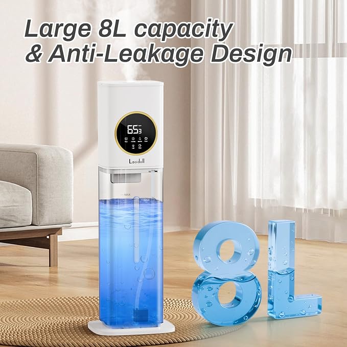 Humidifier Large Room, 2.1Gal/8L Humidifiers for Bedroom Home with Essential Oil Diffuser, Top Fill Whole House Cool Mist Humidifiers for Plants Baby Kids Adults Office, White - Image 3