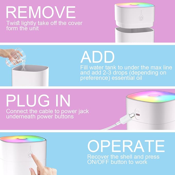 Humidifiers for Bedroom, Personal Desktop Plant Humidifier Indoor 400ML Office Portable Small Humidifier for Travel Oil Diffuser with Night Light Auto Shut-Off - Image 6