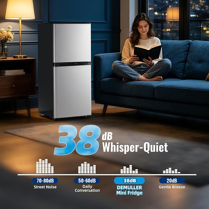 Mini Fridge with Freezer Large Capacity 110L Small Refrigerator with 7 Adjustable Temperature 2 Door Small Fridge for Office, Dorm, Bedroom Silver - Image 8