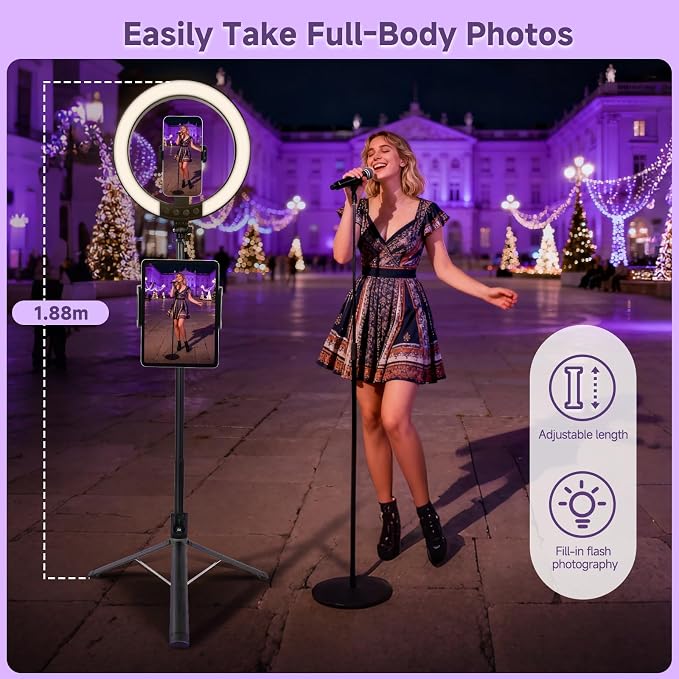 10" Ring Light with Stand 74'' Tall & Phone Holder, RGB Full Color Modes Selfie - Image 5