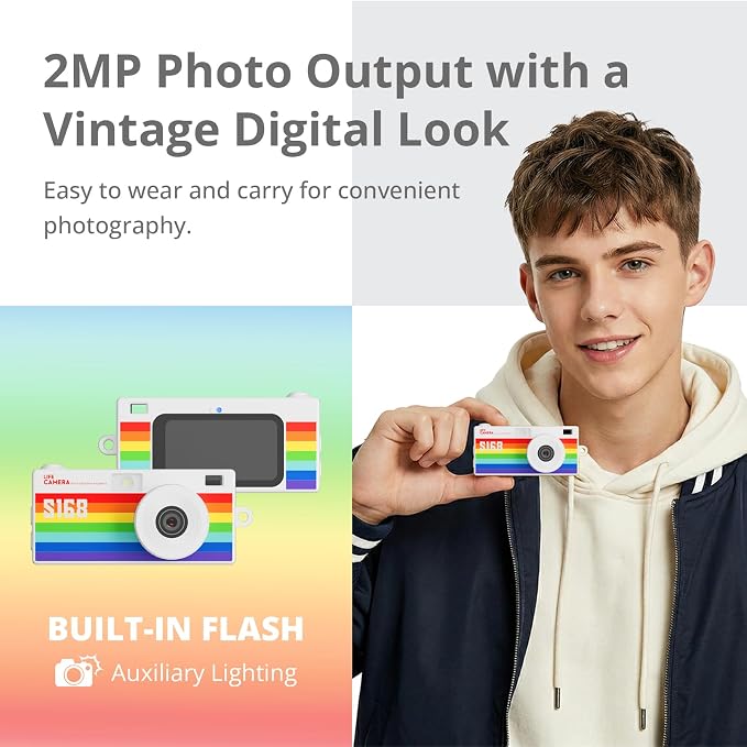 Mini Keychain Digital Camera, Rainbow Y2K Retro Pocket Camera - Image 3