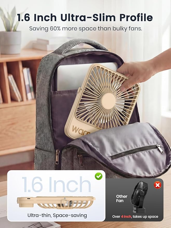 Warmco 10000mAh Portable Travel Fan 7-inch, Max 24H Runtime, Ultra-thin Quiet Rechargeable Battery Operated Desk Fan with Digital Display for Camping, Office, Bedroom, Cruise Essentials - Image 3