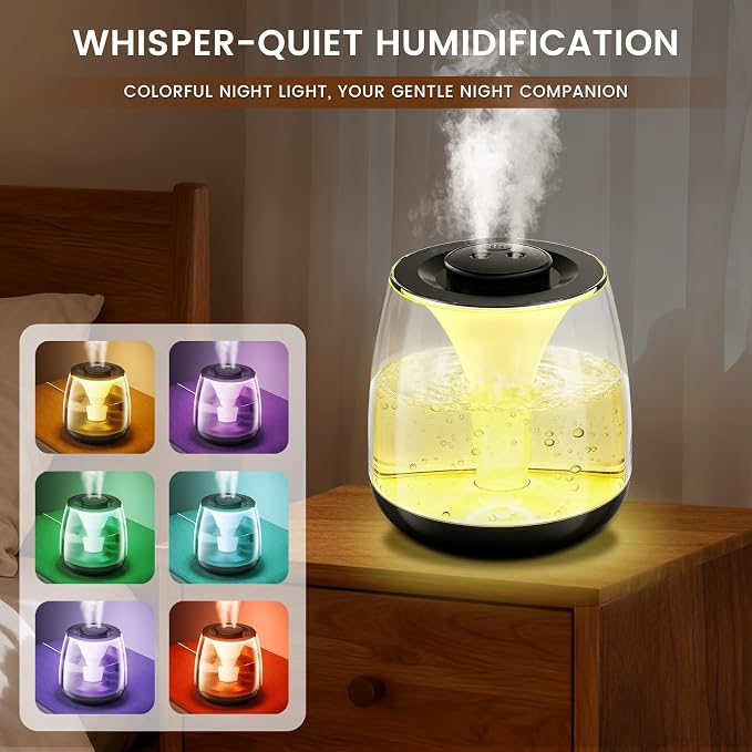 Humidifiers for Bedroom, 3 L Cool Mist Top-Fill 40H Super Long Time, 23dB Quiet, Baby Humidifier, Oil Diffuser for Large Room, Plants, Nursery, Office, Colored lights (black) - Image 5