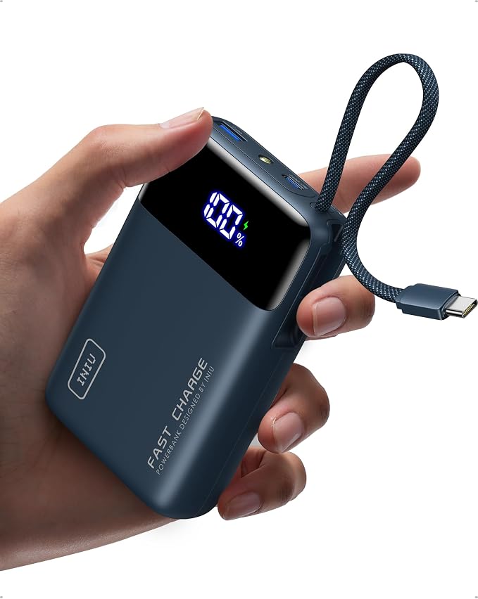 INIU 20000mAh Power Bank, Small Portable Charger, 45W PD Fast Charging Battery Pack with Build in USB-C Cable, Travel Phone Charger for iPhone 17 16 15 14 Air Samsung S25 S24 Google iPad Xiaomi, Blue by INIU