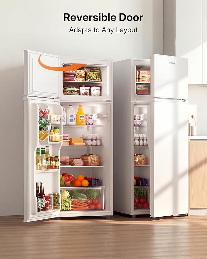 Upstreman 7.7 Cu Ft Apartment Refrigerator 2 Door Refrigerator with Freezer | Energy Efficient, Low Noise, 7 Adjustable Thermostat & Reversible Door for Apartment, Dorm, Office, Kitchen, White - Image 8