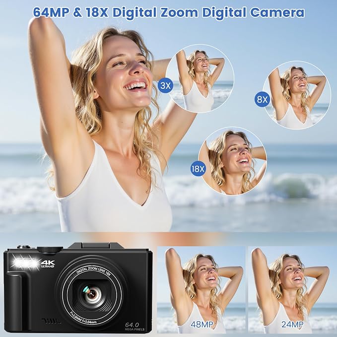 4K Digital Camera for Photography, 64MP HD WiFi Vlogging Camera for YouTube - Image 3