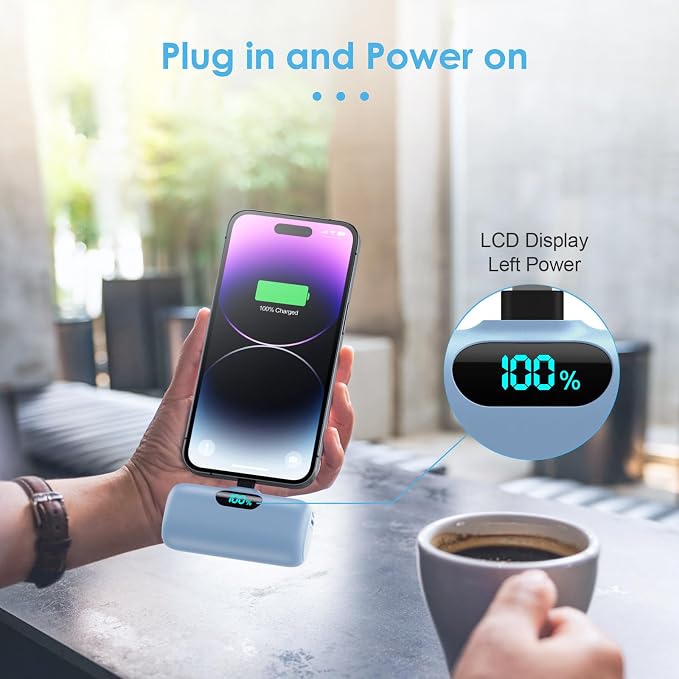 Mini Portable Charger for iPhone,Upgraded 5000mAh PD Fast Charging Battery Pack,LCD Display Cute Power Bank Portable Phone Charger for iPhone 14/14 Pro Max/13/13 Pro/12 Pro/11/XS/XR/X/8/7/6-Light Blue - Image 4