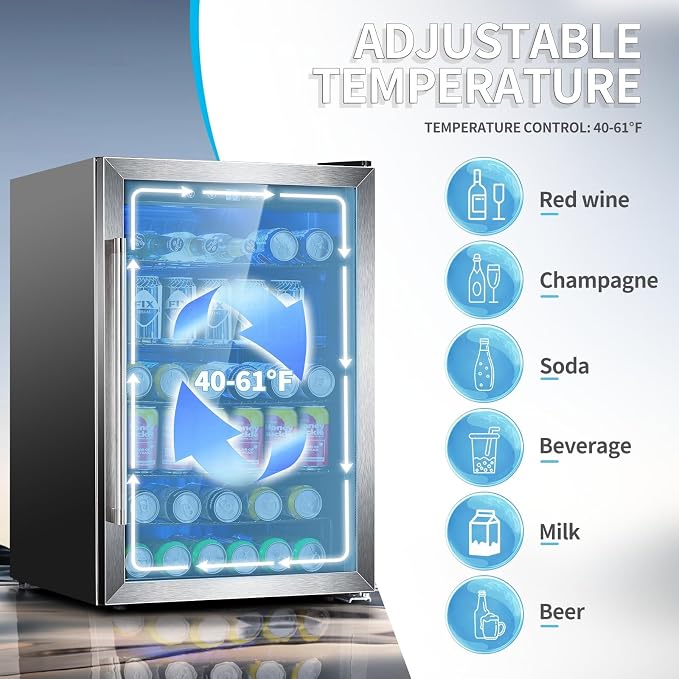 Antarctic Star Beverage Refrigerator,145 Can Mini Fridge,Freestanding wine cooler for Soda Beer or Wine,Glass Door, Small Drink Dispenser Machine, Touch Screen for Home Office or Bar, 4.5 cu.ft - Image 5