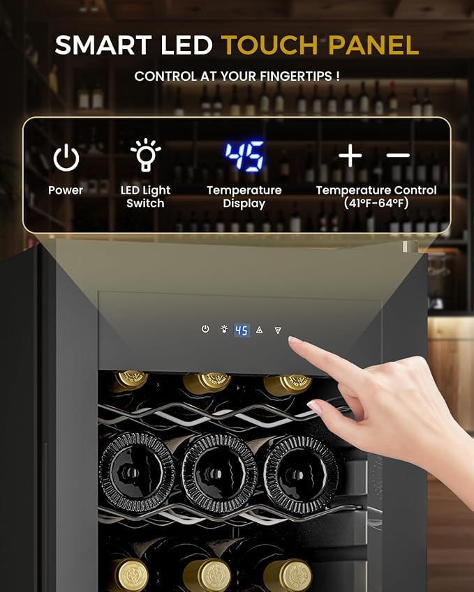 Feelfunn 18 Bottle Wine Cooler Refrigerator - Small Wine Fridge with Glass Door & Digital Temperature Control, Freestanding Wine Refrigerator for Red, White, Champagne or Sparkling Wine, Black - Image 4
