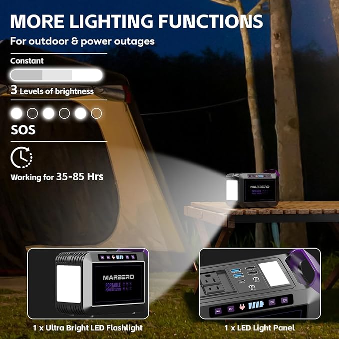 MARBERO 172Wh Solar Generator with 40W Solar Panel, Portable Solar Power Station 200W, Camping, Outdoor, Hiking, Fishing, Emergency, CPAP - Image 7