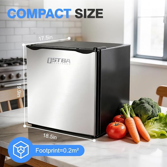 OSTBA 1.7 Cu.ft Mini Fridge with Freezer, Small Refrigerator, Silver | Compact Refrigerator with Adjustable Thermostat, Removable Shelves, Low Noise, Reversible Door for Bedroom Home Dorms Office - Image 7