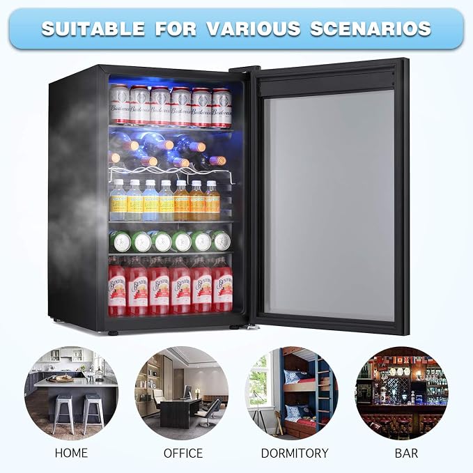 Antarctic Star Beverage Refrigerator -150 Can Mini Fridge for Soda Beer or wine,Small Drink Dispenser, For Office or Bar with Adjustable Removable Shelves，4.5 Cu. Ft. (Black) - Image 4
