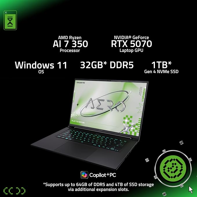 GIGABYTE AERO X16, Copilot+ PC - 165Hz 2560x1600 WQXGA - NVIDIA GeForce RTX 5070 - AMD Ryzen AI 7 350-1TB SSD with 32GB DDR5 RAM - Windows 11 Home - Lunar White - Image 3