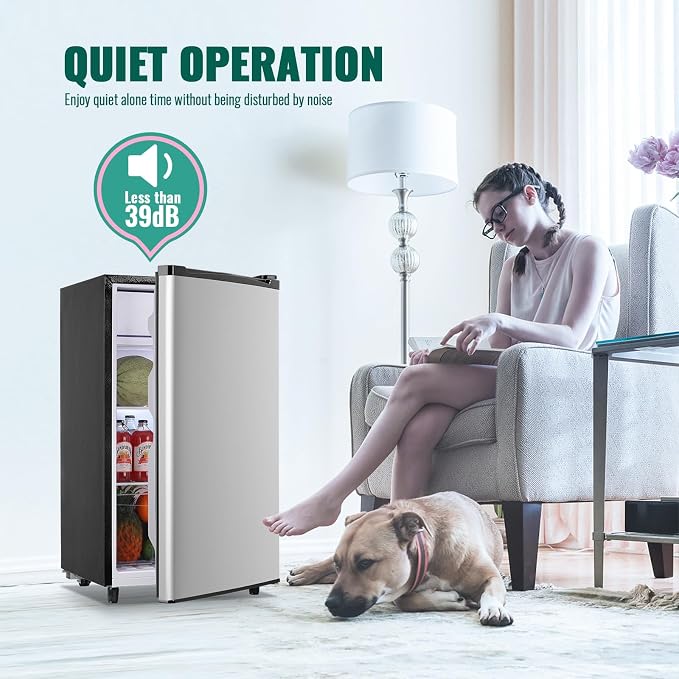 Refrigerator 3.2 Cu.Ft Single Door Fridge with freezer Refrigerator with 5 Adjustable Temperature LED Lights Removable Storage Shelves Apartment size Fridge for Bedroom Dorm Office Silver - Image 7