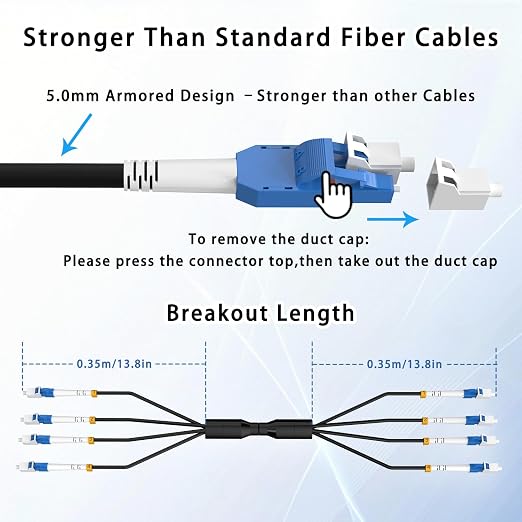 30M/100FT LC to LC Armored Outdoor Fiber Optic Cable, Single Mode Duplex - Image 7