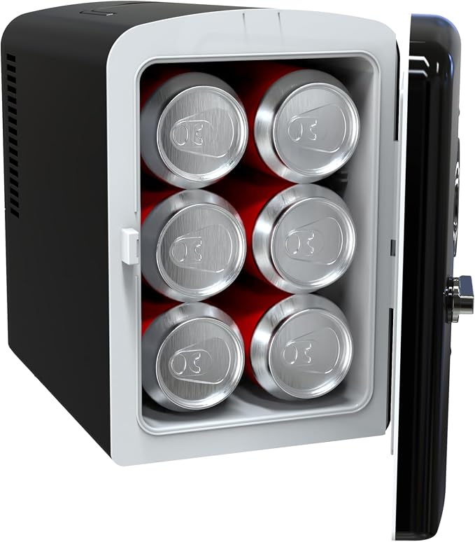 Frigidaire Retro 9-Can Mini Personal Fridge Portable Cooler, 11.8" D x 7.1" W x 10.1" H, Black - Image 2