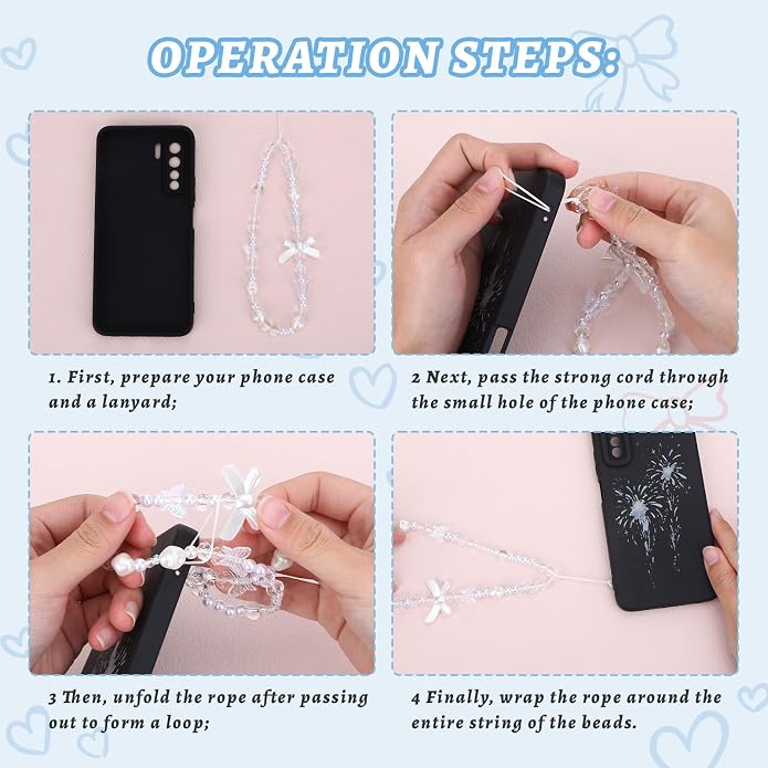 Pink Beaded Phone Wrist Straps, Y2K Phone Case Charms Camera Charm Strap - Image 6