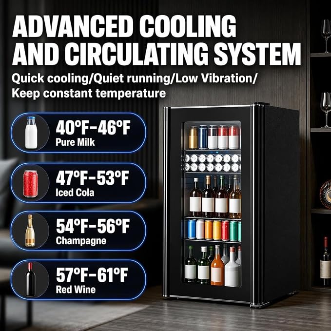 COWSAR 3.2 Cu. Ft. Beverage Refrigerator, Up to 130 Cans or 26 Bottles - Image 2