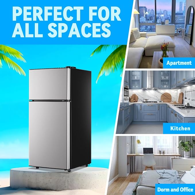 Mini Fridge with Freezer 2.4 Cu.ft Mini Refrigerator Double Doors Dorm Fridge Compact 7 Modes Temp Suit for Apartment Bedroom Office Silver - Image 8