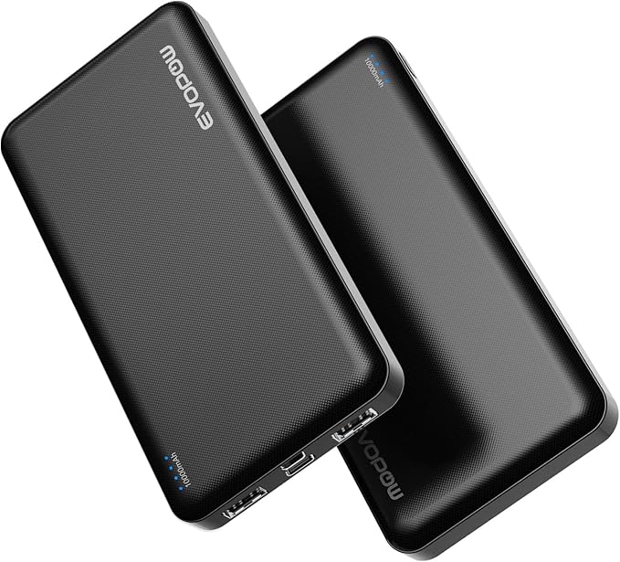 2 Pack Portable Charger, Slimmer 10000mAh Power Bank, USB C in&Out Fast Charging Battery Pack, Portable Power Bank for iPhone 16 15 14 13 12 Tablet Samsung S23 S22 Pixel and Heated Vest (Black) by EVOPOW