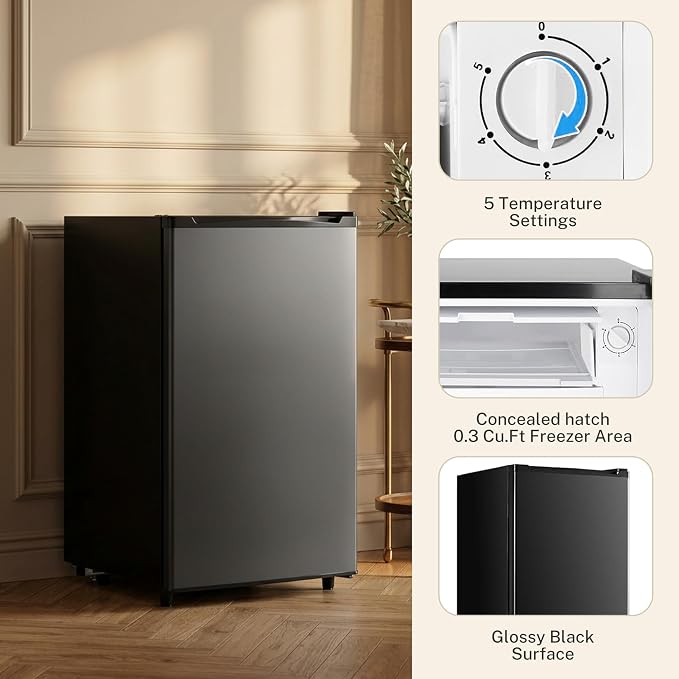 3.2 Cu.Ft Mini Fridge with Freezer, 1 Door Small Refrigerator with Adjustable Thermostat Energy-efficient Low Noise, Compact Fridge for Bedroom, Office, Dorm, Black - Image 4