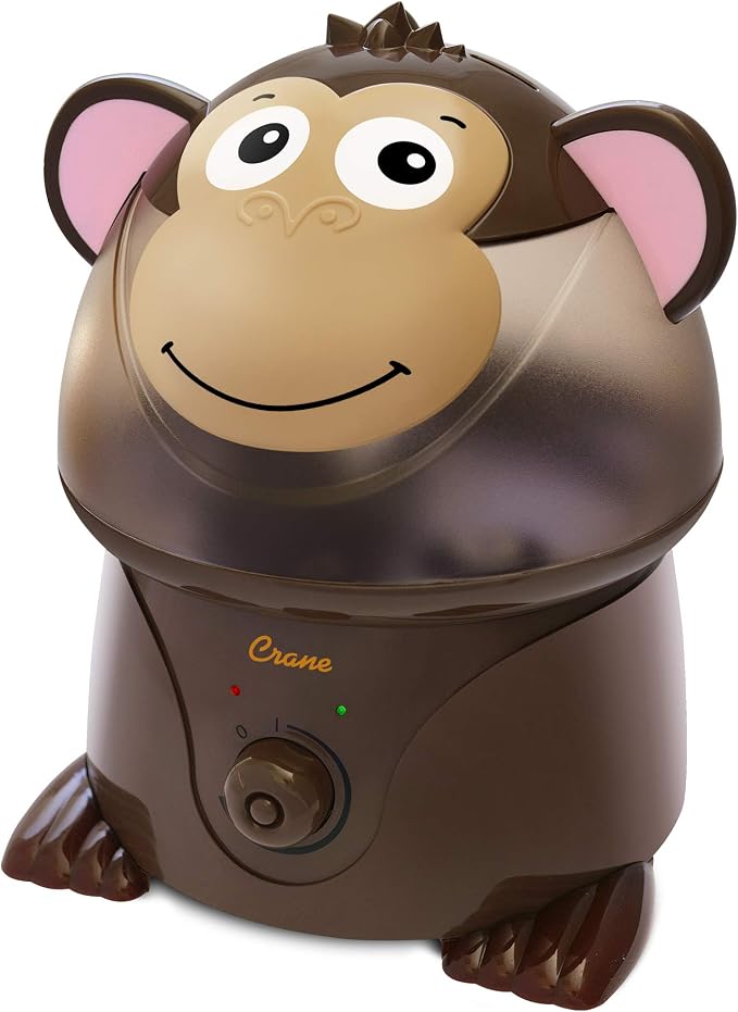 Crane Adorables Ultrasonic Humidifiers for Bedroom and Baby Nursery, 1 Gallon Cool Mist Air Humidifier for Large Room or Kid's Room, Humidifier Filters Optional, Monkey by Crane