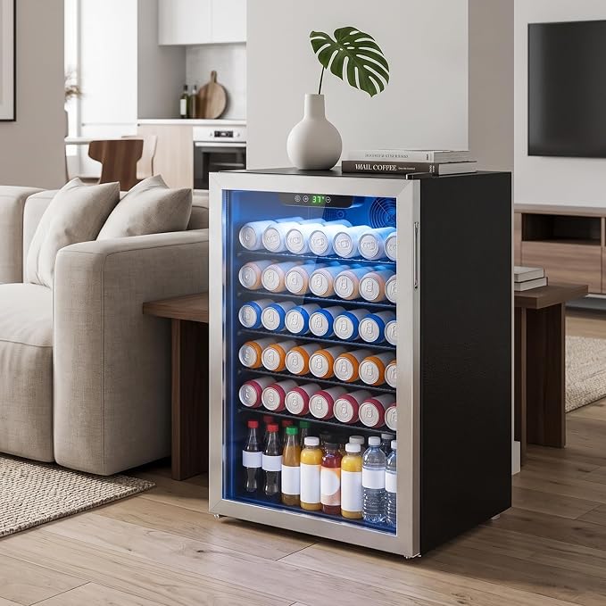 145 Can Mini Fridge-4.5 Cu.Ft Beverage Refrigerator, Glass Door | Compact Drink Fridge with Reversible Door for Soda Wine Beer, Adjustable Temperature Control for Home Office Bar, (37-61 ℉) - Image 7