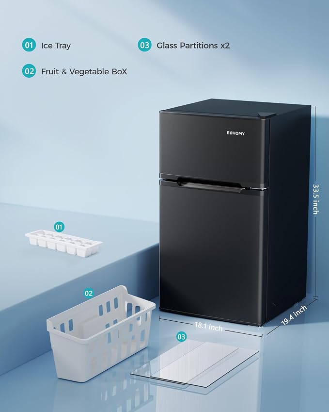 EUHOMY Mini Fridge with Freezer, 3.2 Cu.Ft Mini Refrigerator, Dorm Fridge with 2 Door For Bedroom/Apartment/Office-Food Storage Cooling Drink, Black - Image 6