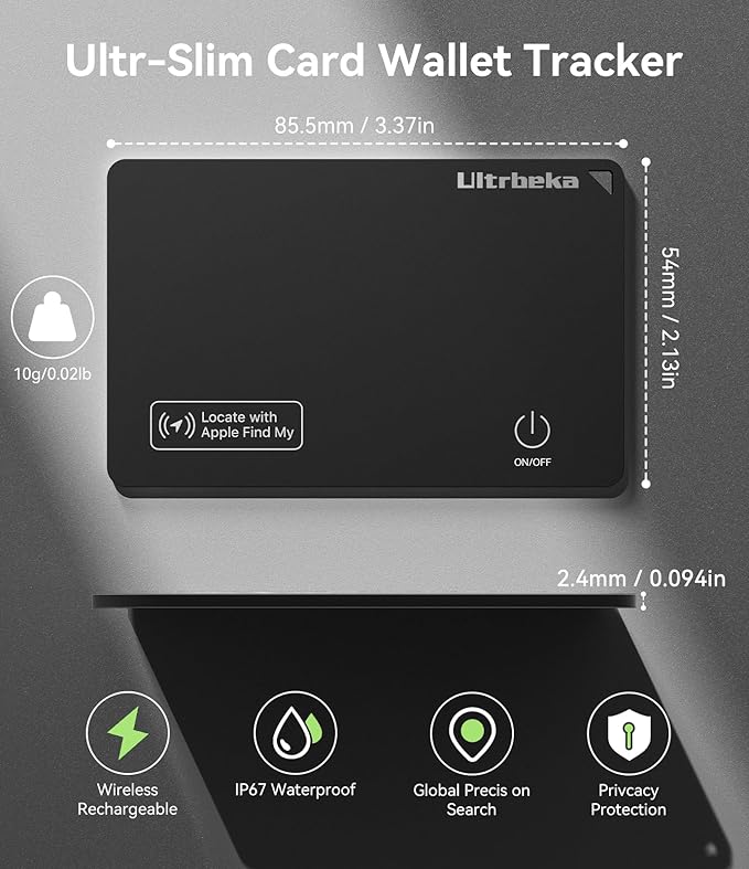 Ultrbeka Rechargeable Ultra-Thin Wallet Tracker Card 0.094in IP68 Waterproof - Image 3