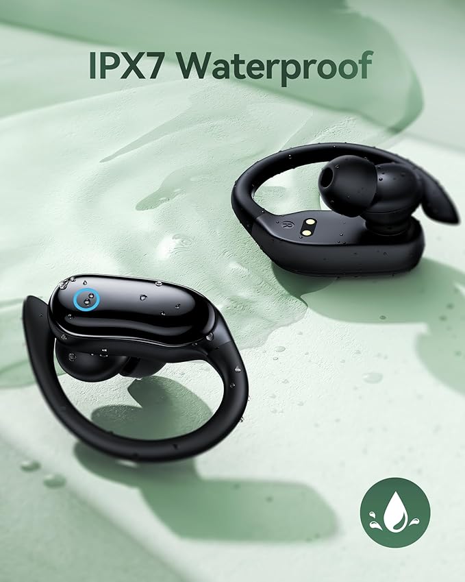 GNMN Active Noise Cancelling Ear Buds Wireless Earbuds 96hrs Playback Bluetooth Headphones Dual Battery Display Stereo Bass Earphones with Earhooks Microphone IPX7 Waterproof for Sports/Runing/Workout - Image 5