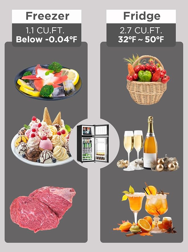 F.W.WOOLWORTHS 3.8 Cu.Ft Refrigerator with Freezer | Compact Fridge with 2 Doors for Office, Kitchen, Dorm and Bedroom, 7 Level Temp Adjustable Thermostat, Black - Image 4