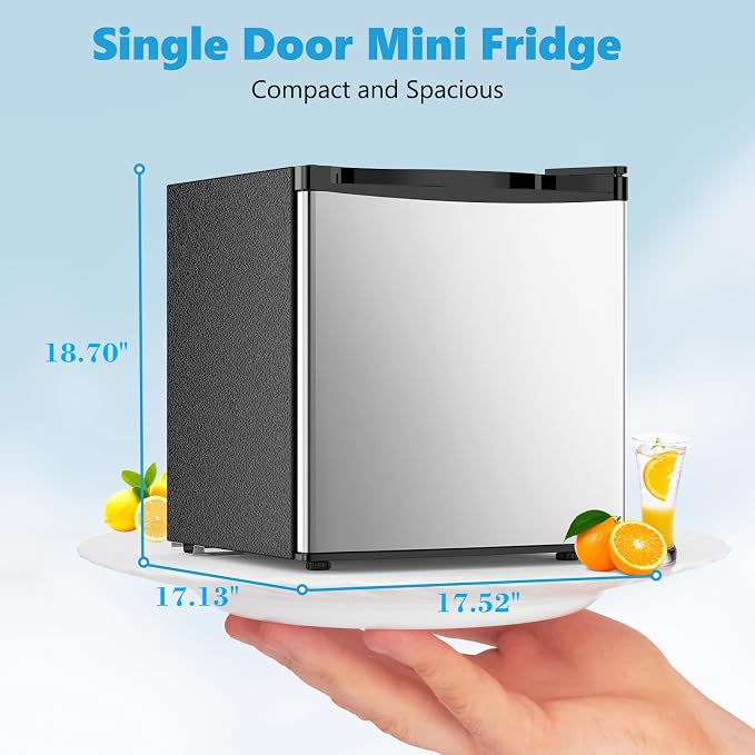 Electactic 1.6 Cu.ft Mini Fridge, Compact Single Reversible Door Refrigerator, Adjustable Thermostat, Ultra Quiet, Energy Efficient for Office, Dorm, Bedroom, Apartment -Silver - Image 4
