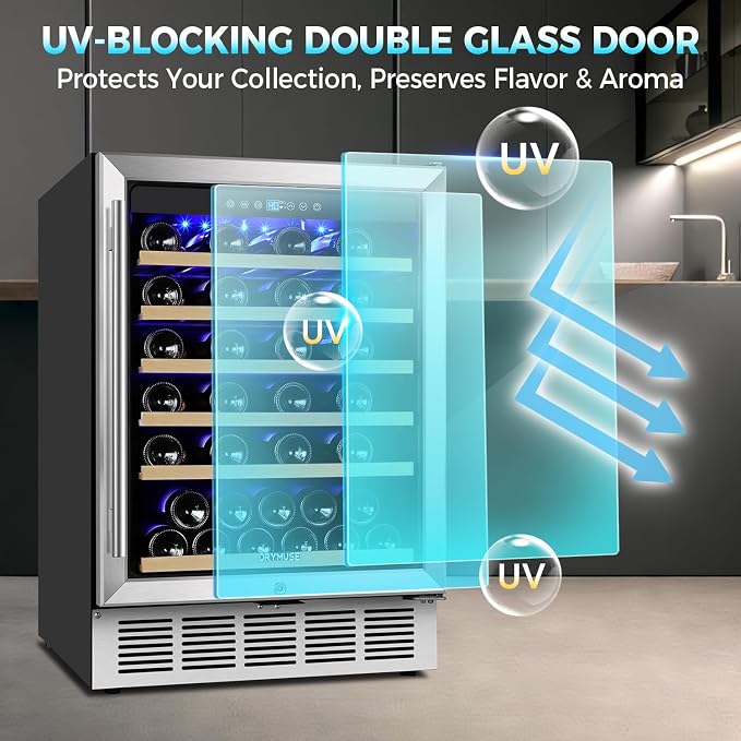 24 Inch Wine Fridge, 54 Bottle Wine Cooler Refrigerator with Stainless Steel Glass Door, LED Display, Upgraded Compressor, Built-In or Freestanding for Home Bar Kitchen - Image 4